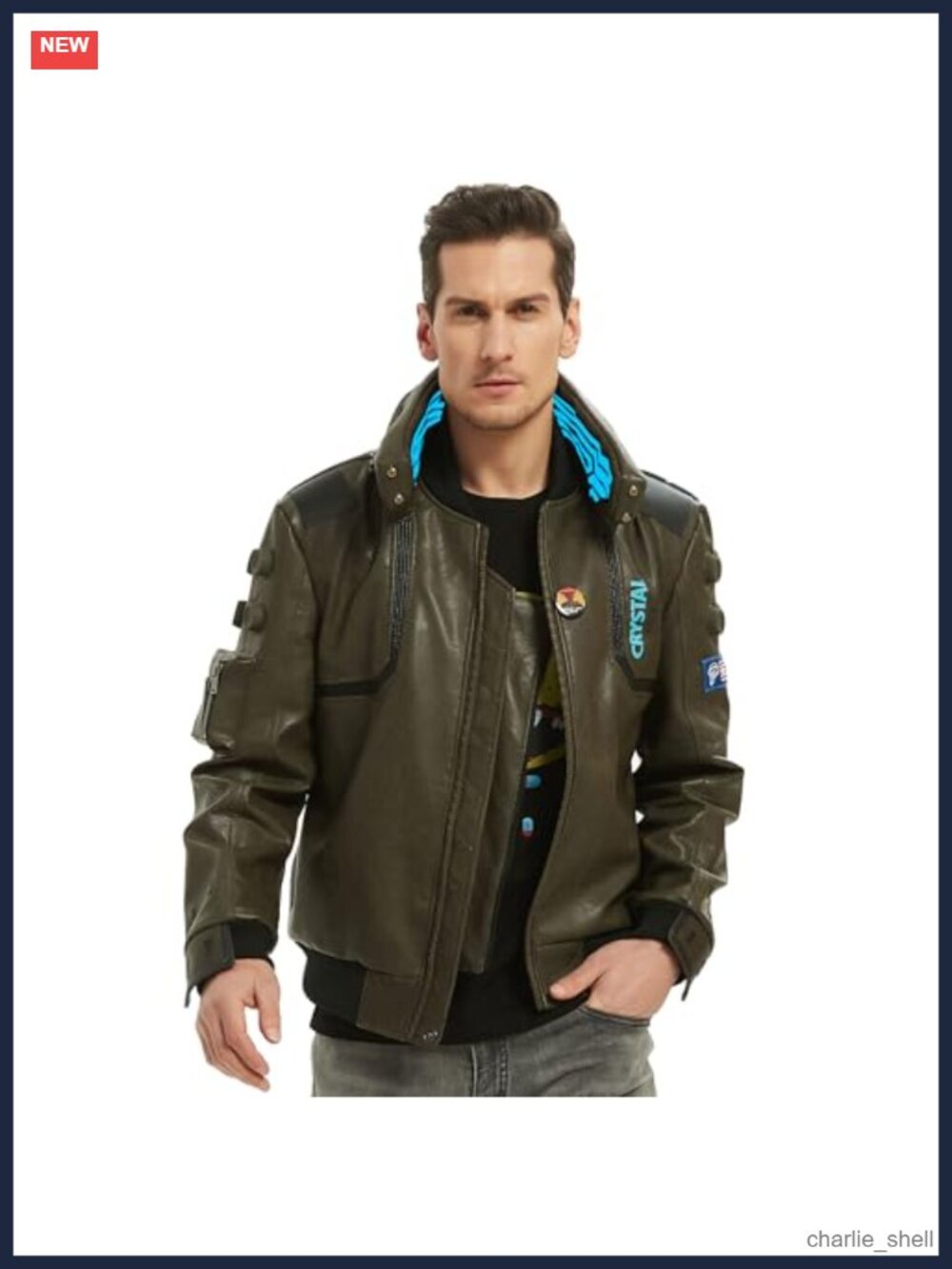 Unisex Faux Leather Cosplay Jacket Stand Collar Luminous Embroidered